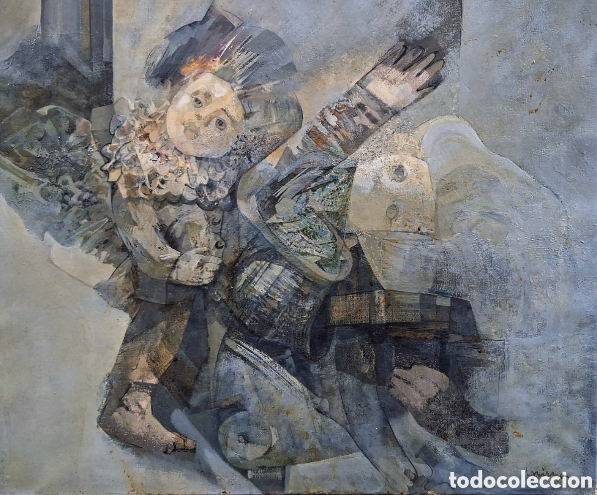 Arte: Escuela Espa&ntilde;ola &rdquo; firmado SORIANO &rdquo;Composici&oacute;n con figuras&rdquo; &oacute;leo sobre lienzo (55 x 65)