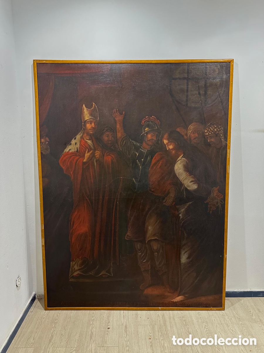 Arte: Gran &oacute;leo religioso siglo XVII &ldquo;Iesus Ante Erodes Antipas&rdquo; marcado Francisco Zurbarr&aacute;n . 210x157 cm