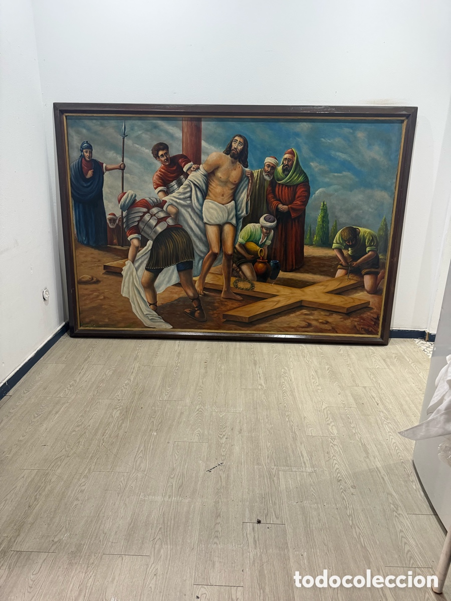 Arte: &Oacute;leo religioso firmado J. Turull Cristo Camino del Calvario gran formato XIX-XX(206x140 cm)