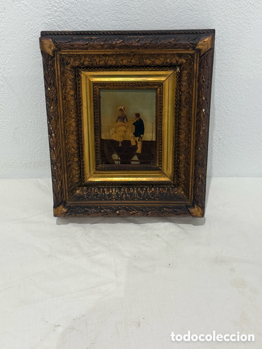 Arte: Antiguo &oacute;leo sobre tabla serie Jan Van Beers escena galante siglo XIX firmado