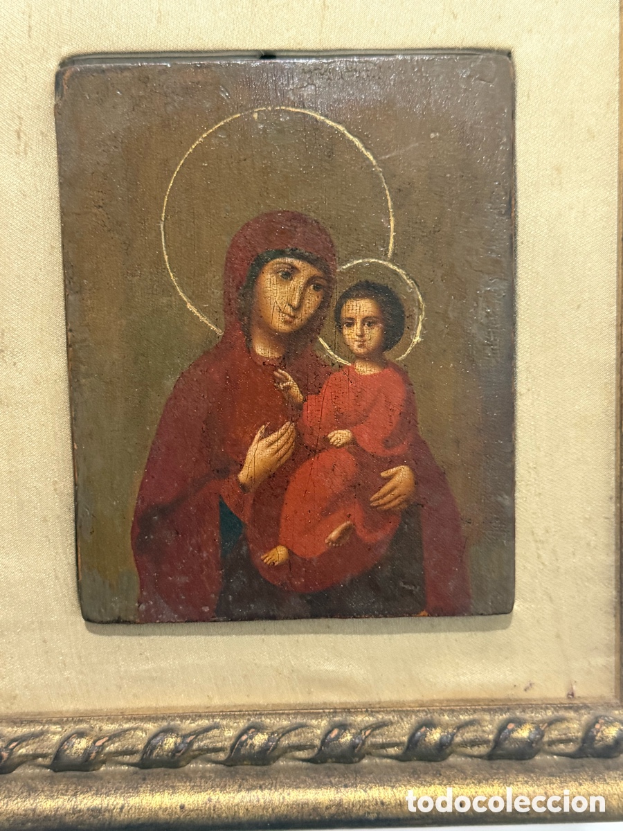 Arte: Icono ruso Madre de Dios de Tikhvin Tikhvinskaya Rusia Siglo XIX Sobre tablas