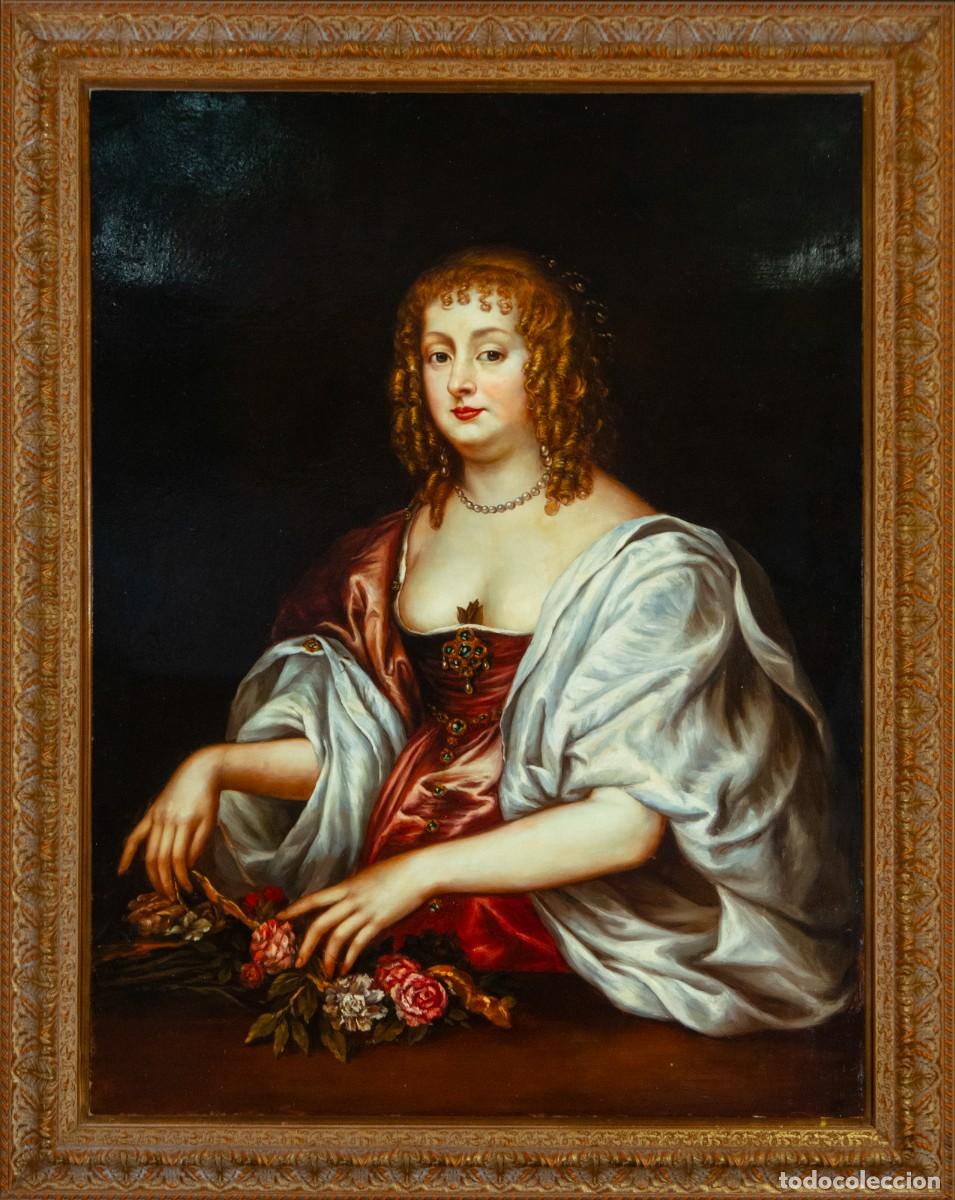 Art: Gran retrato femenino, copia de Van Dyck (Condesa de Carnarvon), &oacute;leo con marco dorado