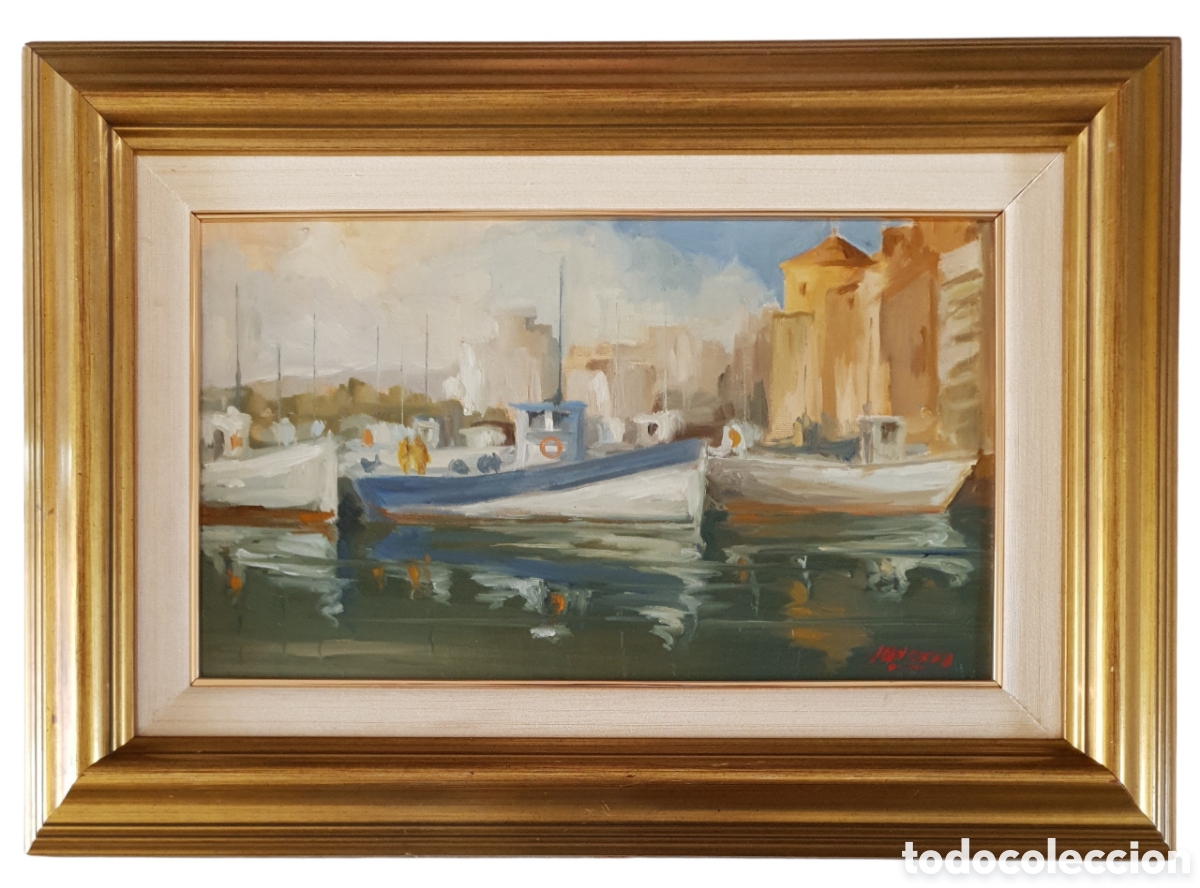 Arte: Joan Odena Virgili (Tarragona, 1942-2007) - Puerto de Cambrils.Oleo/Tela.Firmado.Titulado.1996.