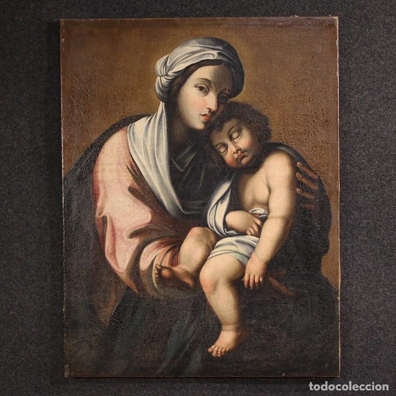 Arte: Cuadro antiguo italiano de la Virgen con el Ni&ntilde;o del siglo XVIII.