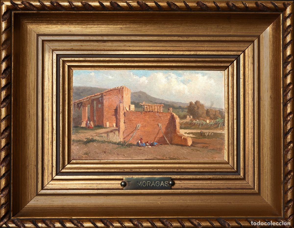 Arte: TOM&Agrave;S MORAGAS (1837-1906). Paisaje con arquitectura y figuras
