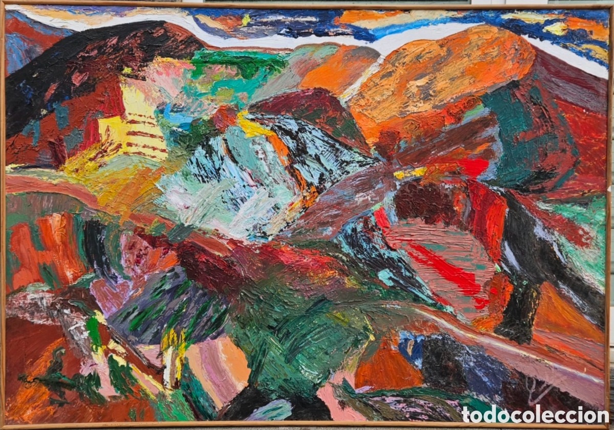 Arte: Interesante y gran pintura abstracta con gran fuerza, firmada (ilegible)