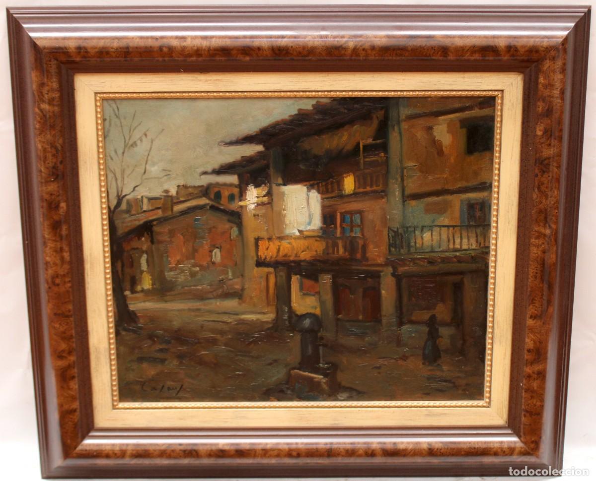 Arte: JESUS CASAUS MECHO (BARCELONA, 1926 - 2002) OLEO SOBRE TABLA. TRANQUILIDAD EN EL BARRIO