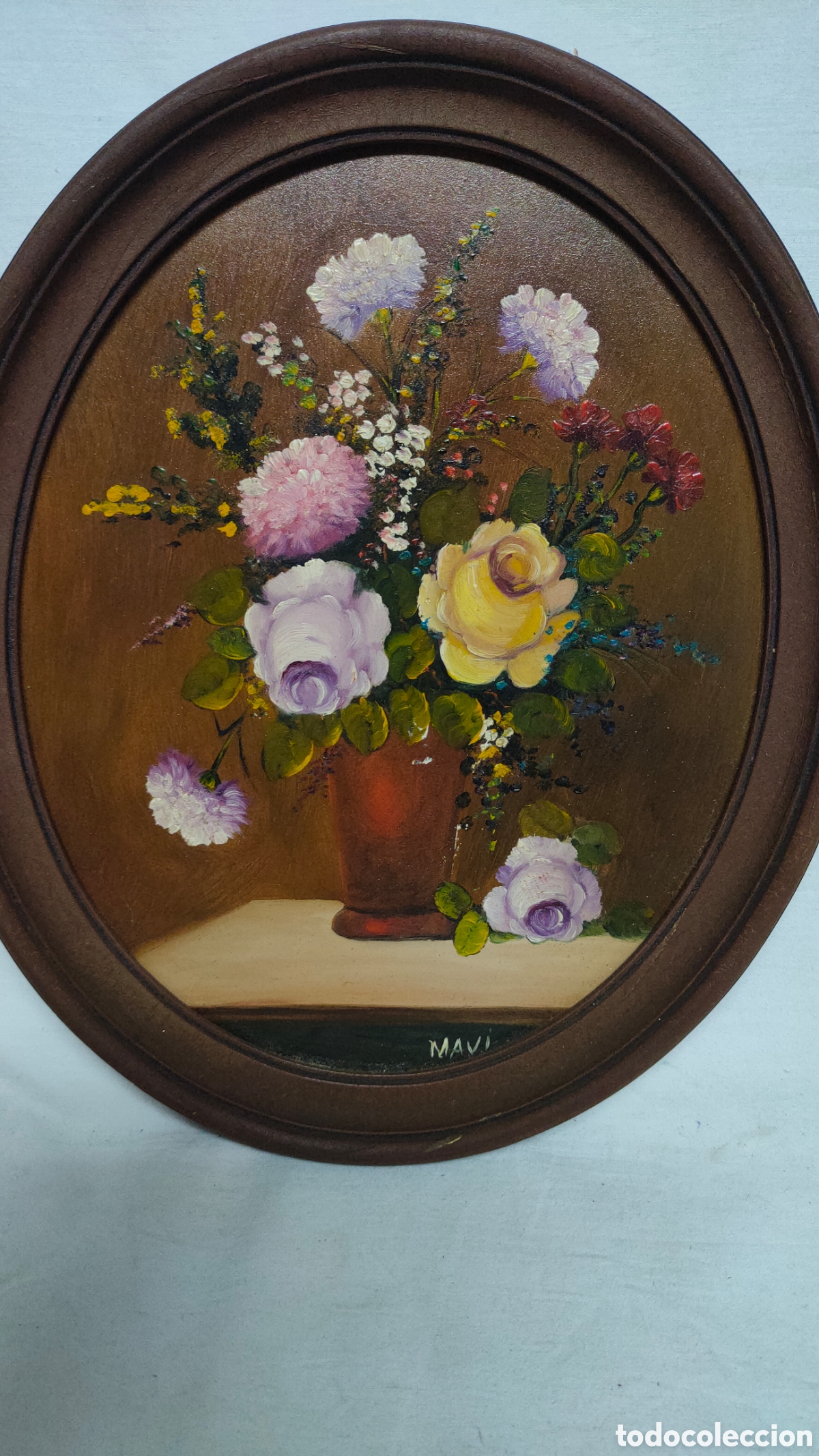 Arte: PINTURA.OLEO SOBRE TABLA.BODEGON DE FRUTAS.MARCO MADERA OVALADO.CUADRO.