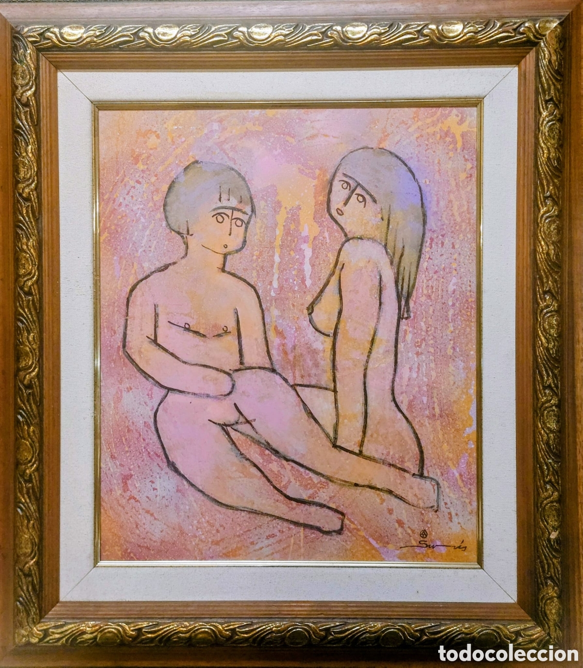 Arte: SURIS ALBERT TECNICA MIXTA 2001 MADRE Y HIJO 55X46 MAS MARCO