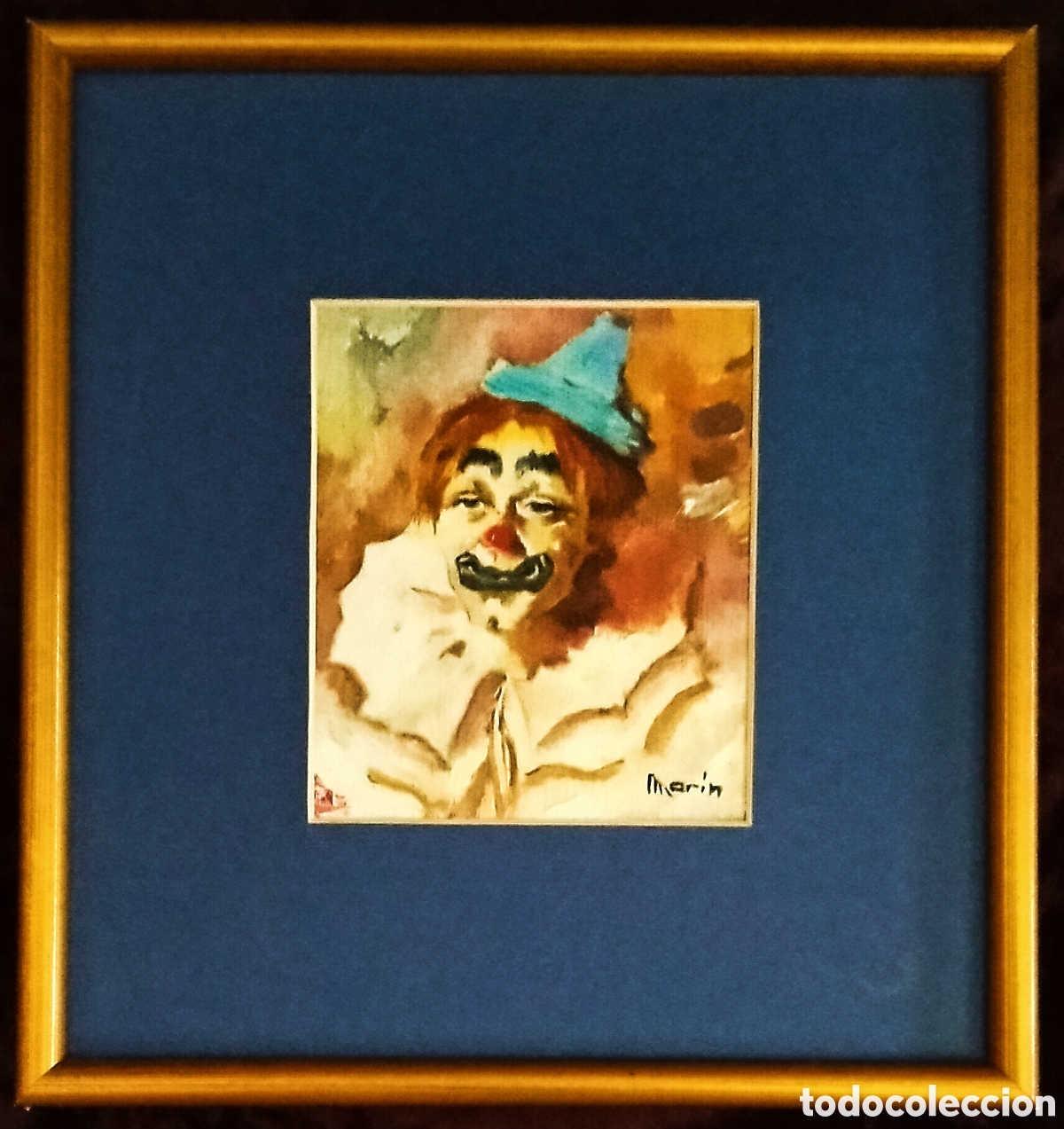 Arte: &Oacute;LEO s. TABLA / (REALISMO). FIGURA BUFONESCA (CIRCO). * BUSTO DE PAYASO *. FDO.: MAR&Iacute;N. ENMARCADO