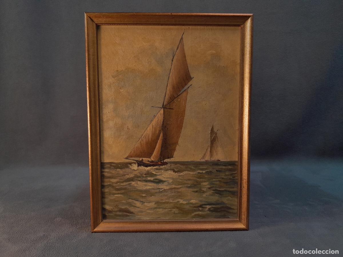 Arte: D-328.CUADRO DE EMBARCACI&Oacute;N A VELA. &Oacute;LEO SOBRE TABLA.B. GALOFRE. ENMARCADO. SIGLO XIX
