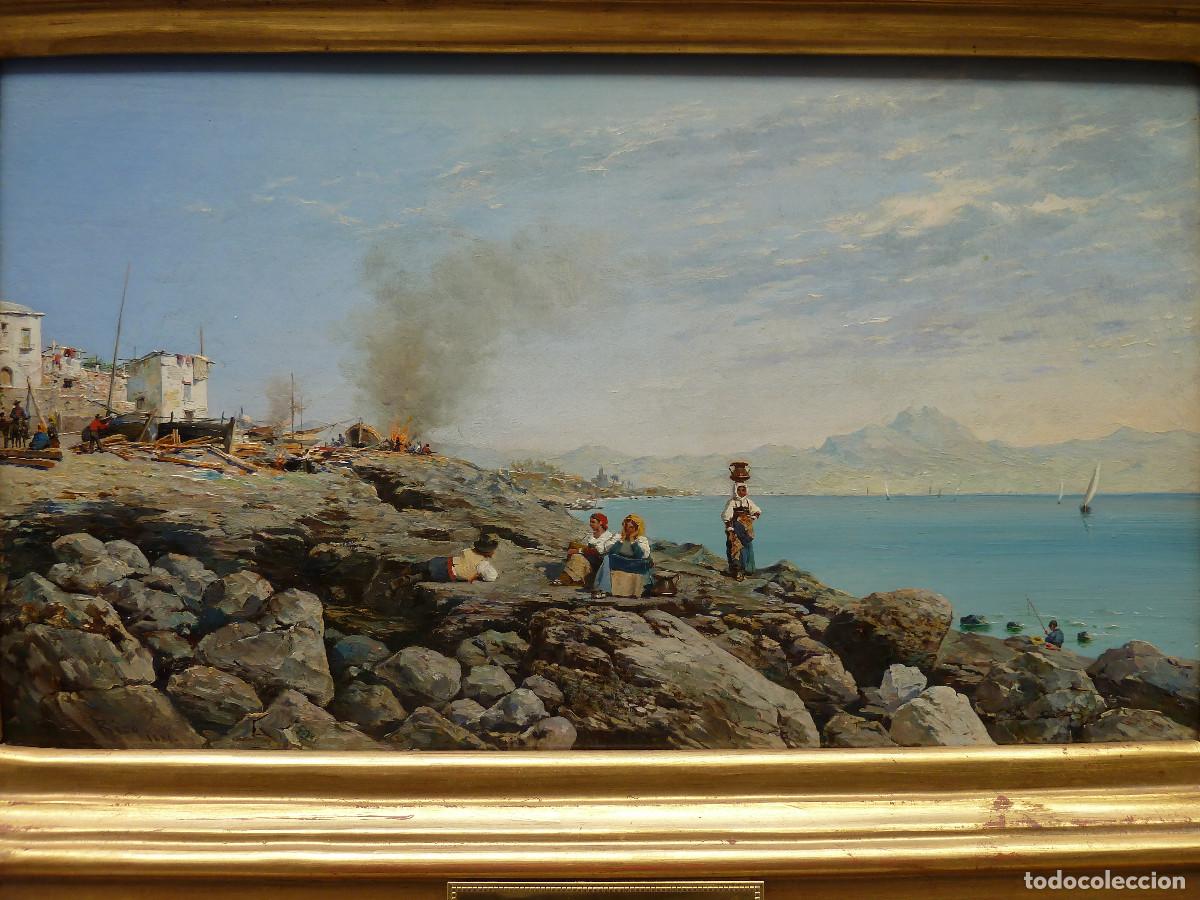 Arte: Mart&iacute;n Rico. O/tabla Paisaje costero napolitano 1881