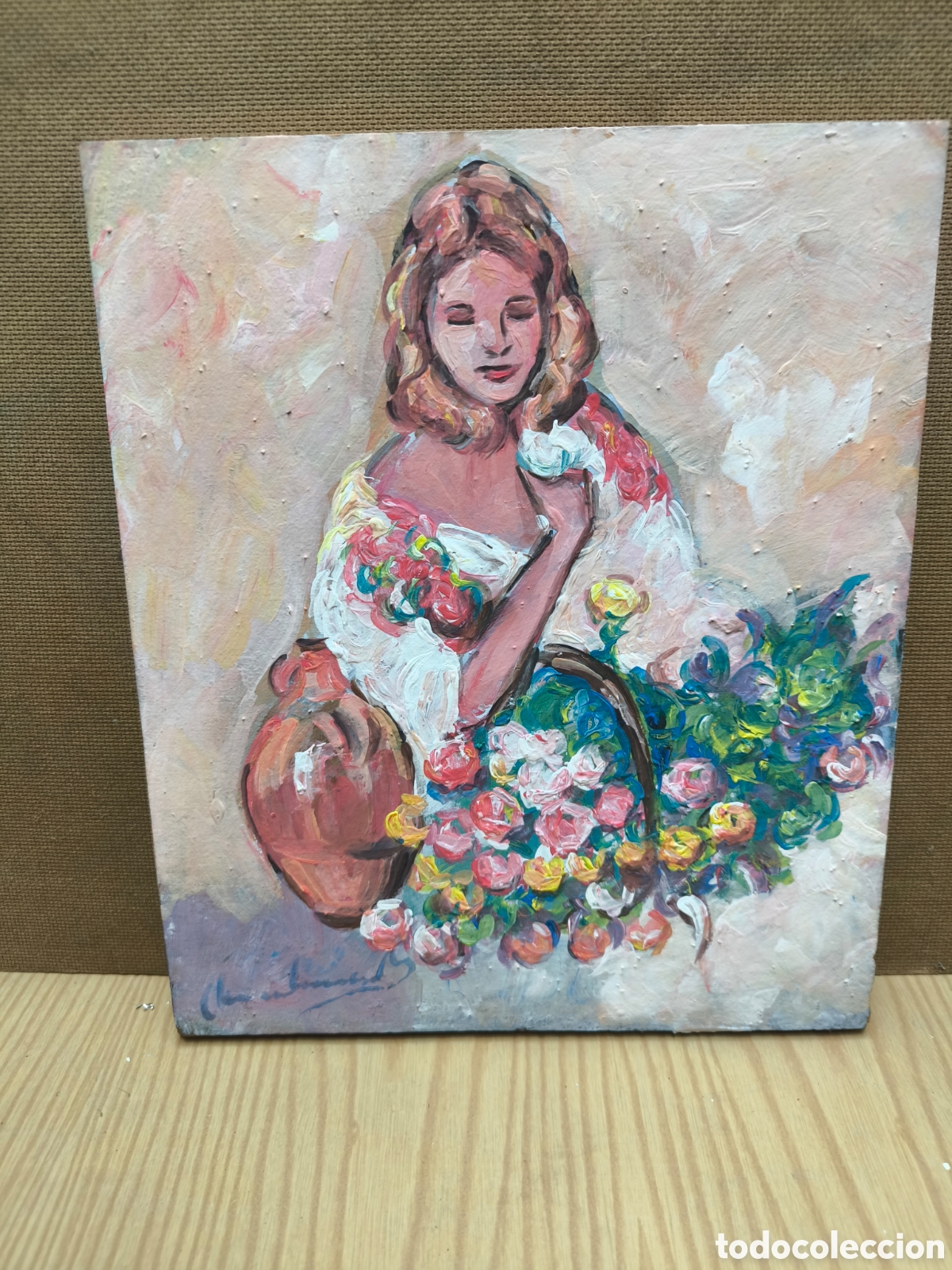 Arte: Pintura Mujer con Flores