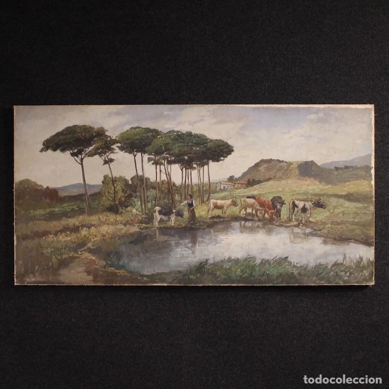 Arte: Cuadro de paisaje buc&oacute;lico firmado por Giron, del siglo XX.