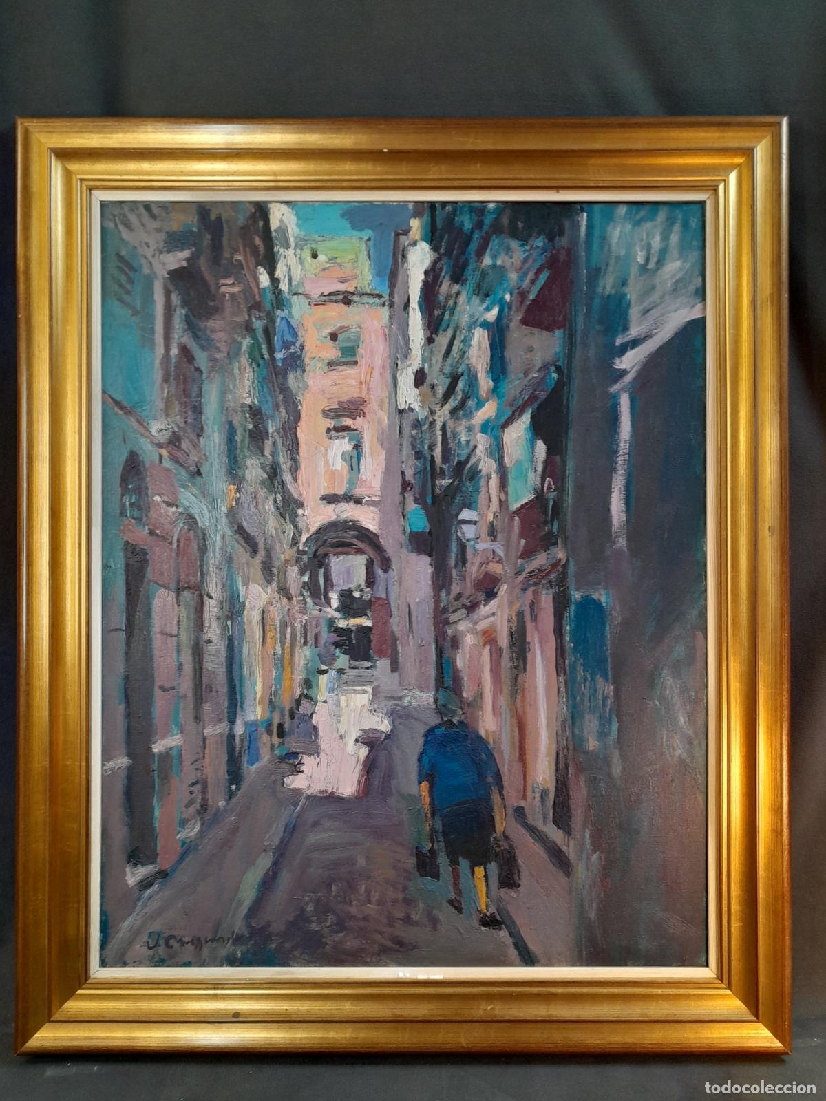 Arte: B-1895. JOSEP MOSCARDO FERN&Aacute;NDEZ (1953). &Oacute;LEO SOBRE LIENZO. CALLE LES CABRES. FINALES S. XX.