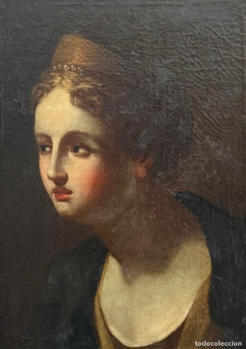 Arte: Cuadro antiguo del perfil de una mujer de la escuela italiana del siglo XVIII.