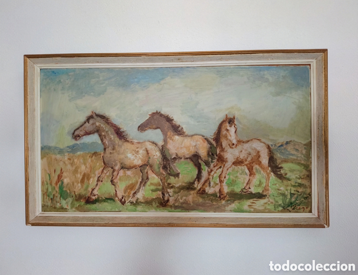 Arte: MANUEL PREGO DE OLIVER &ndash; &Oacute;LEO SOBRE TABLA &ndash; CABALLOS &ndash; GRAN FORMATO &ndash; FIRMADO