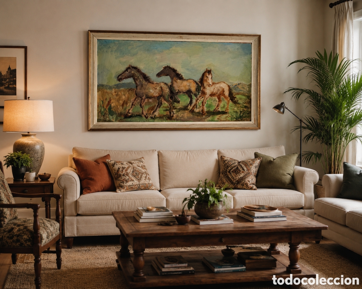 Arte: MANUEL PREGO DE OLIVER &ndash; &Oacute;LEO SOBRE TABLA &ndash; CABALLOS &ndash; GRAN FORMATO &ndash; FIRMADO