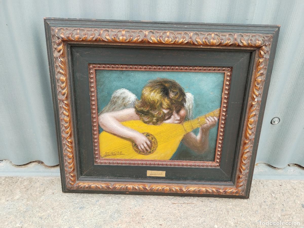 Arte: seiquer, original angel con guitarra, oleo, lienzo