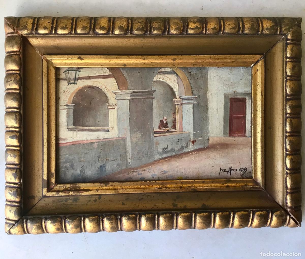Arte: ANTIGUA PINTURA UN CLAUSTRO , FIRMADA1 1893 .SIGLO XIX, OLEO SOBRE TABLA
