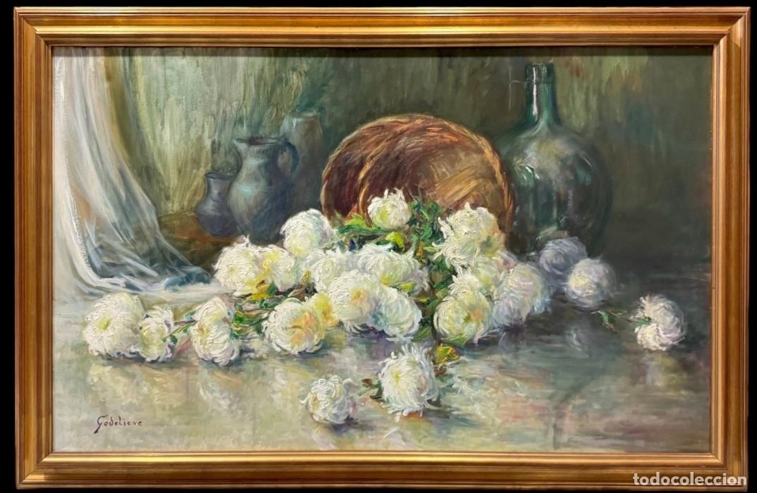 Arte: CESTA DE CLAVELES BLANCOS - GODELIEVE MELIS (1930-2014)