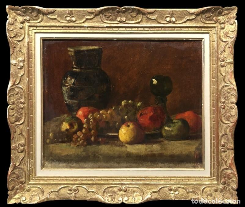 Arte: MAGN&Iacute;FICA NATURALEZA MUERTA CON FRUTAS Y ROMERGLAS - ESCUELA IMPRESIONISTA (C. 1880)