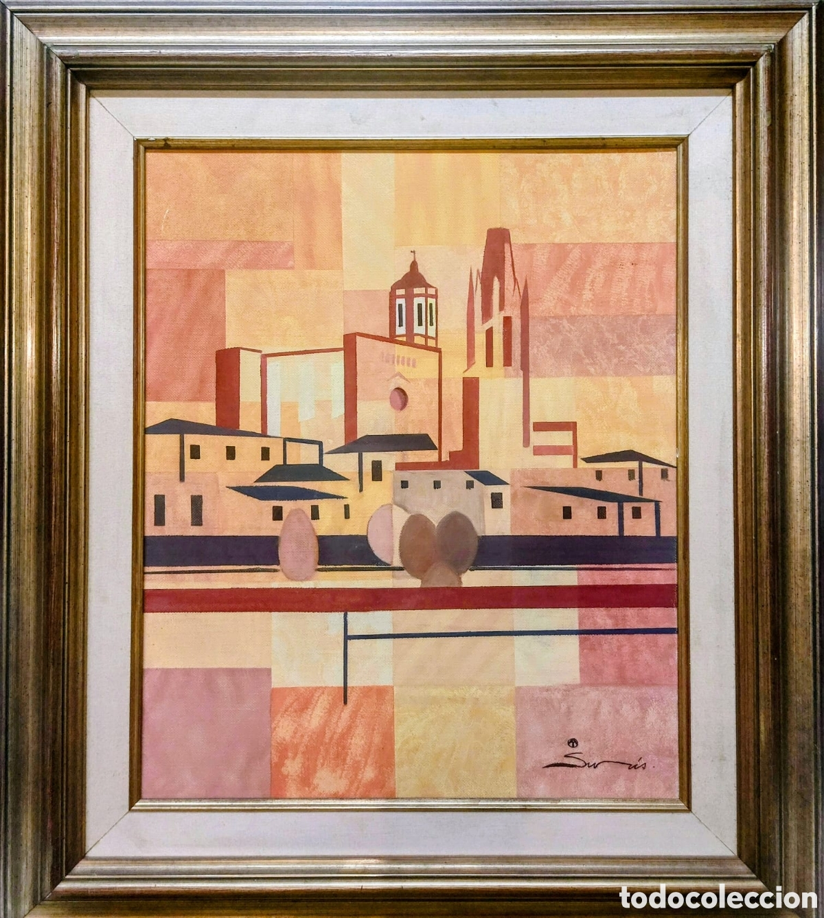 Kunst: SURIS ALBERT OLEO TELA 46X38 CATEDRAL Y SAN FELIX GIRONA A&Ntilde;O 2000