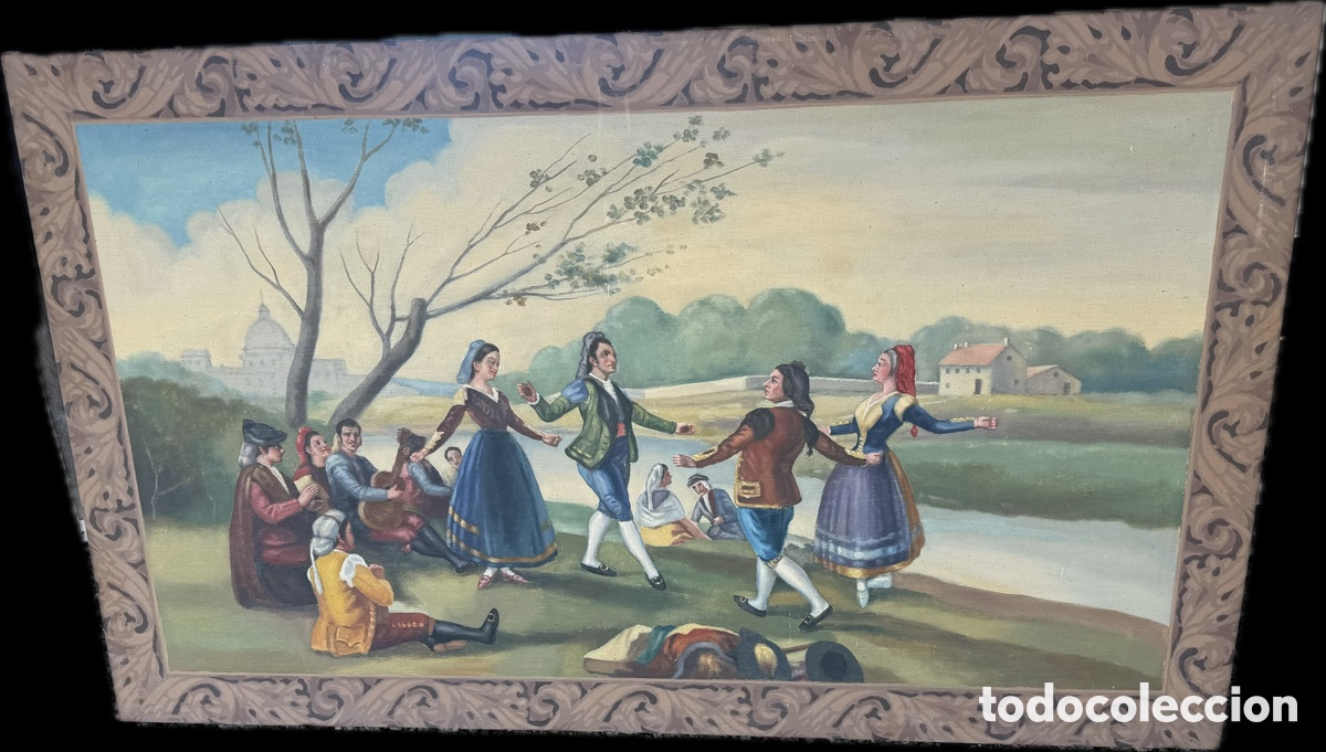 Arte: Baile a orilla del manzanares &oacute;leo pintado copista