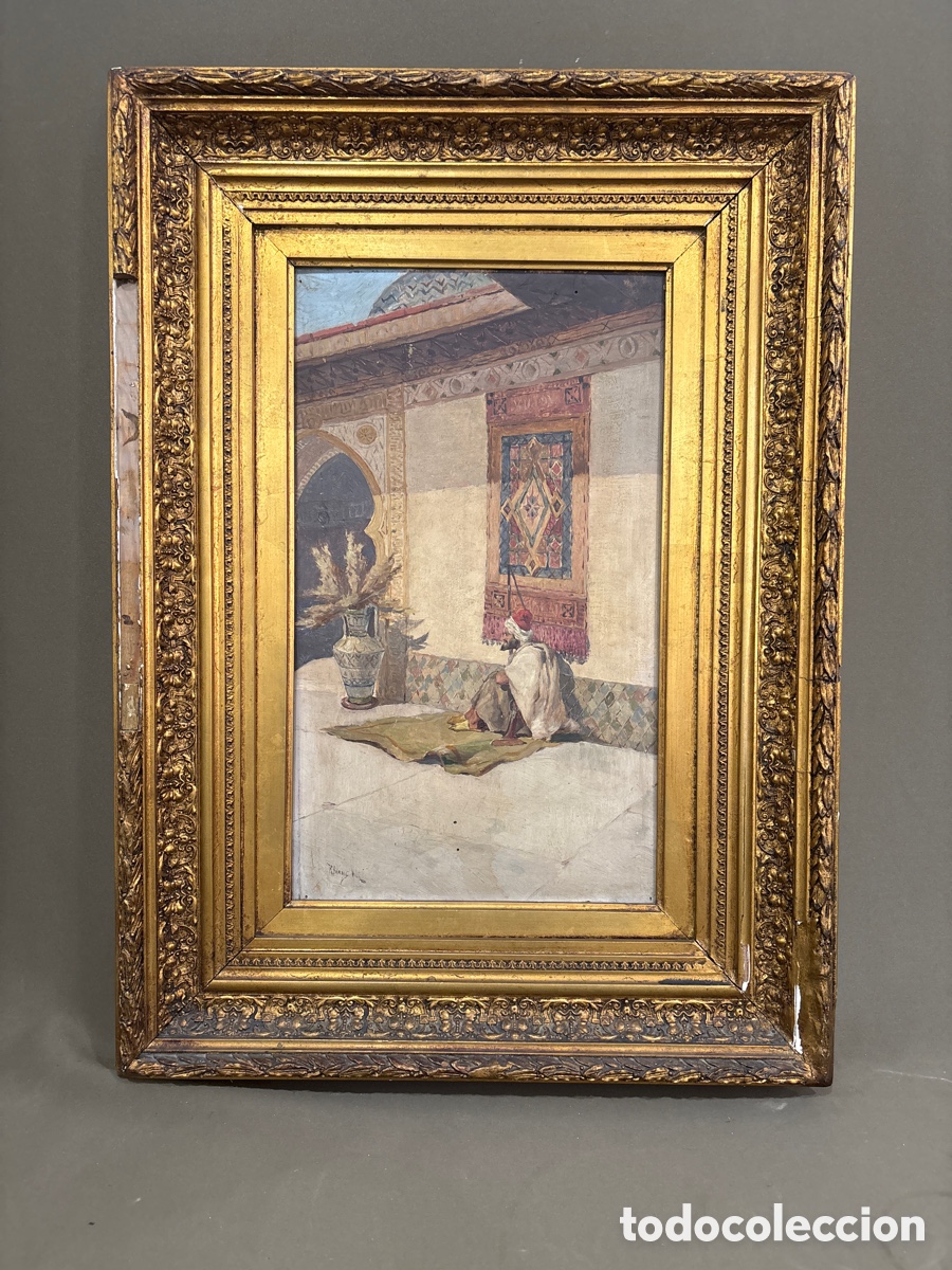Arte: Antigua pintura siglo XIX,RAFAEL BLANCO MERINO*OLEO SOBRE TABLA*,escena &aacute;rabe