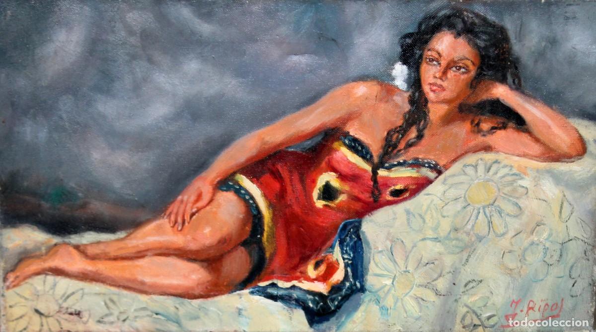 Arte: JAVIER RIPOL GIRONA (1926 - ??) OLEO SOBRE TELA. JOVEN RECOSTADA