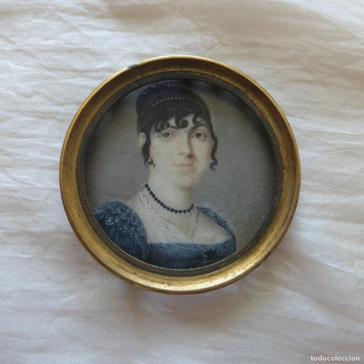 Arte: ANTIGUA MINIATURA RETRATO FEMENINO MUJER IMPERIO FRANCIA S. XIX GEORGIAN MINIATURE PORTRAIT LADY