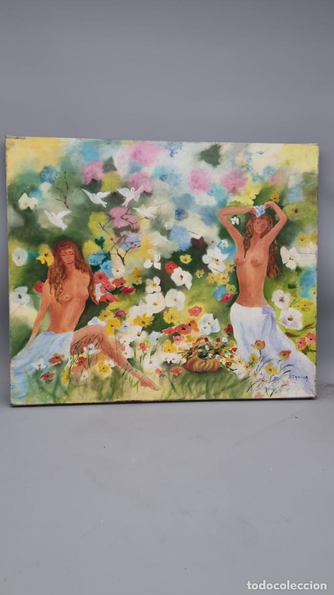 Arte: Cuadro pintado sobre lienzo firmado, 55 x 46 cm.