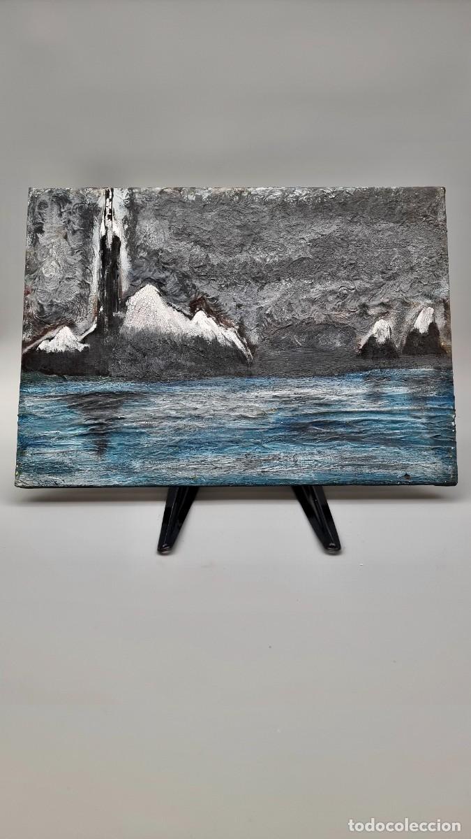 Arte: Cuadro al &oacute;leo sobre lienzo, pintura de tormenta inminente, autor desconocido. 46 x 33 cm