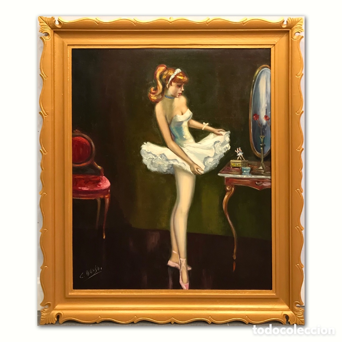 Art: &rdquo;Bailarina ante el Espejo&rdquo; C.Alonso, a&ntilde;os 60 del S.XX aprox, 90x77cm