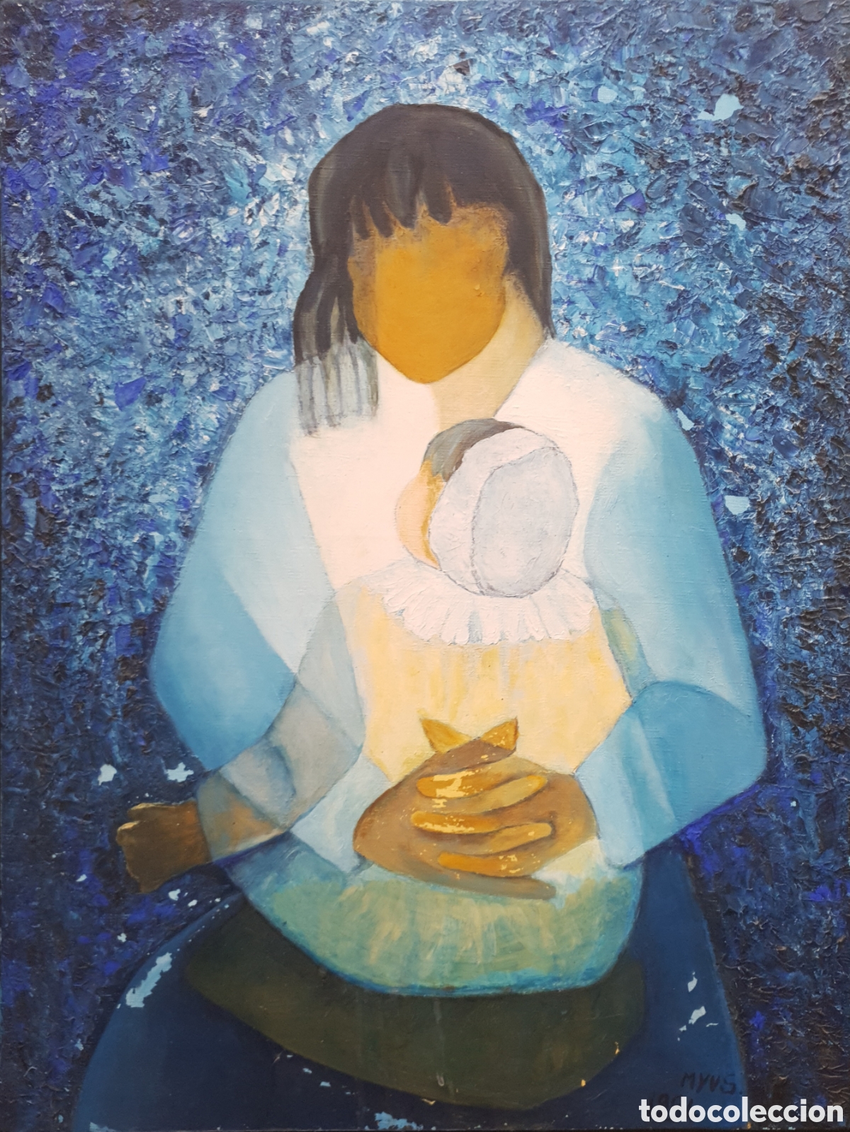 Arte: Maryvonne Sicre (1942-2023) - Maternidad.Cubismo Figurativo.Oleo/Tela.Firmado.1994.