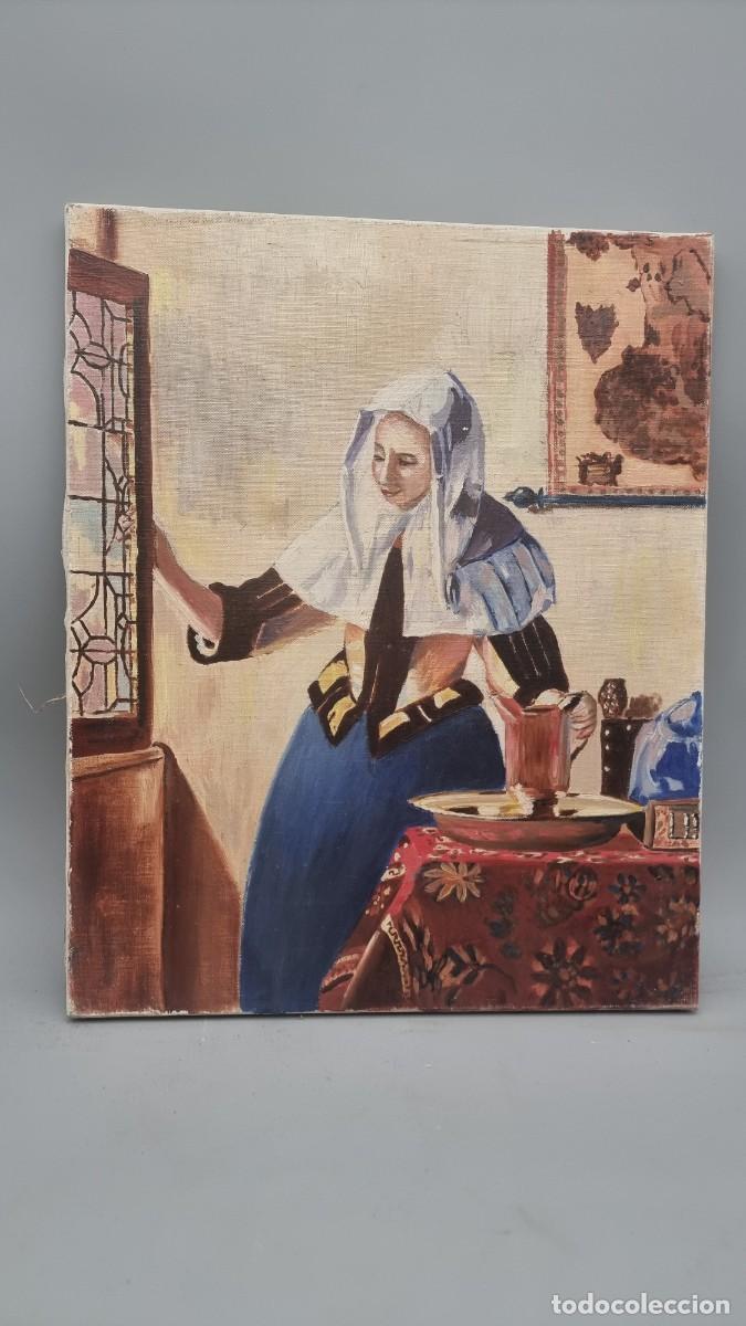 Arte: Copia de un cuadro de Johannes Vermeer de la d&eacute;cada de 1990. 33 x 41 cm