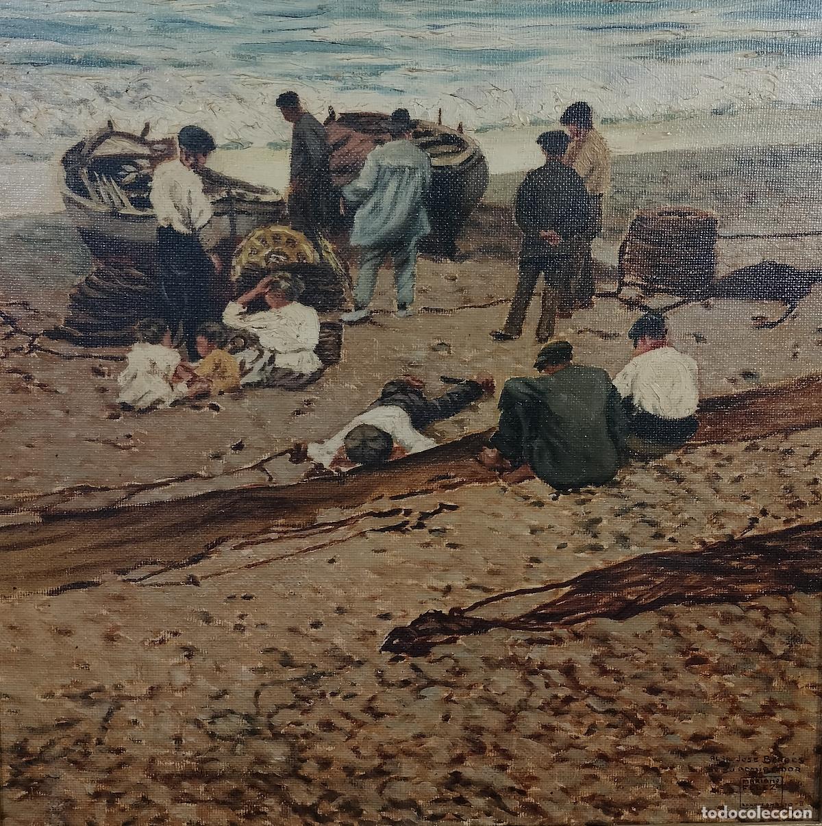 Art: EL RESPOSO DE LOS PESCADORES JUNTO A LA PLAYA. &Oacute;LEO SOBRE LIENZO. ESPA&Ntilde;A. 1923