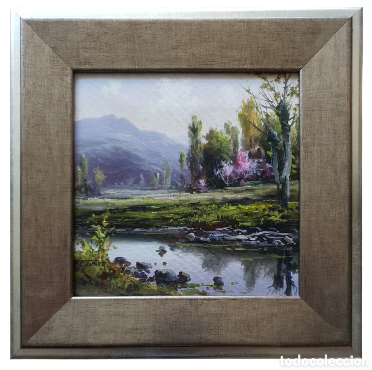 Arte: Ferm&iacute;n Colomer Valls (Sant Feliu de Pallarols, 1962) - Paisaje con R&iacute;o y &Aacute;rbol en Flor.Oleo/Tela.