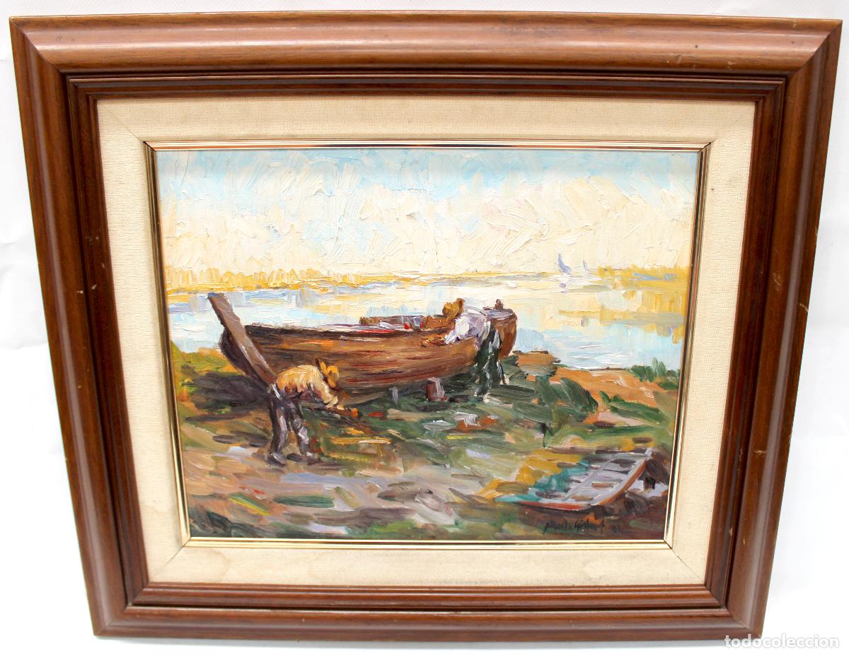 Arte: ALBERTO GISBERT SIURANA (Castellar-Oliveral, Valencia, 1923 - 2009) OLEO SOBRE TELA. ESCENA DE PESCA