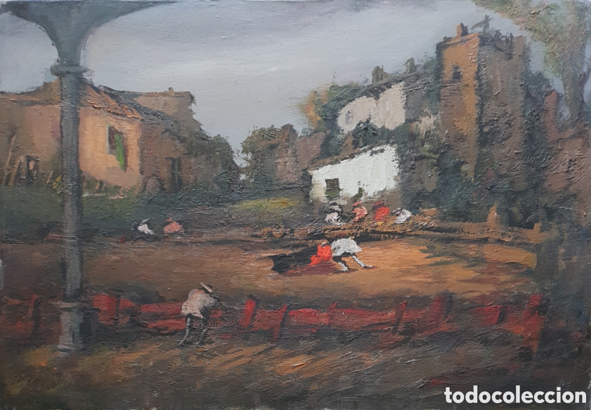 Arte: Juan Escoda Corominas (Barcelona, 1920-2012) - Capea en el Pueblo.Oleo/Tela.Firmado.1987.