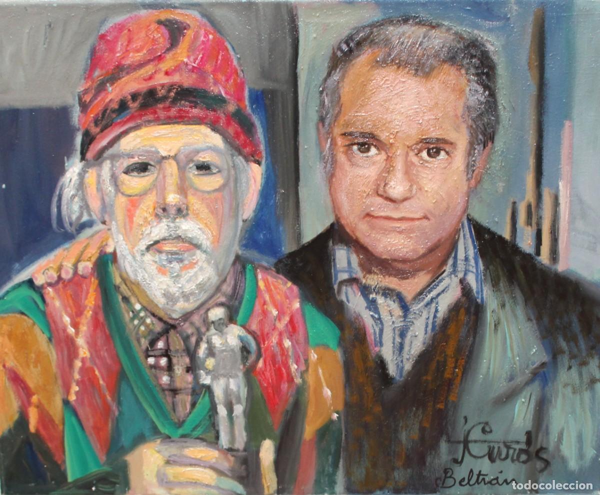 Arte: JORDI CUR&Oacute;S VENTURA (1930 - 2017) OLEO SOBRE TELA. RETRATO DEL ARTISTA CON SU AMIGO JOSE BELTRAN