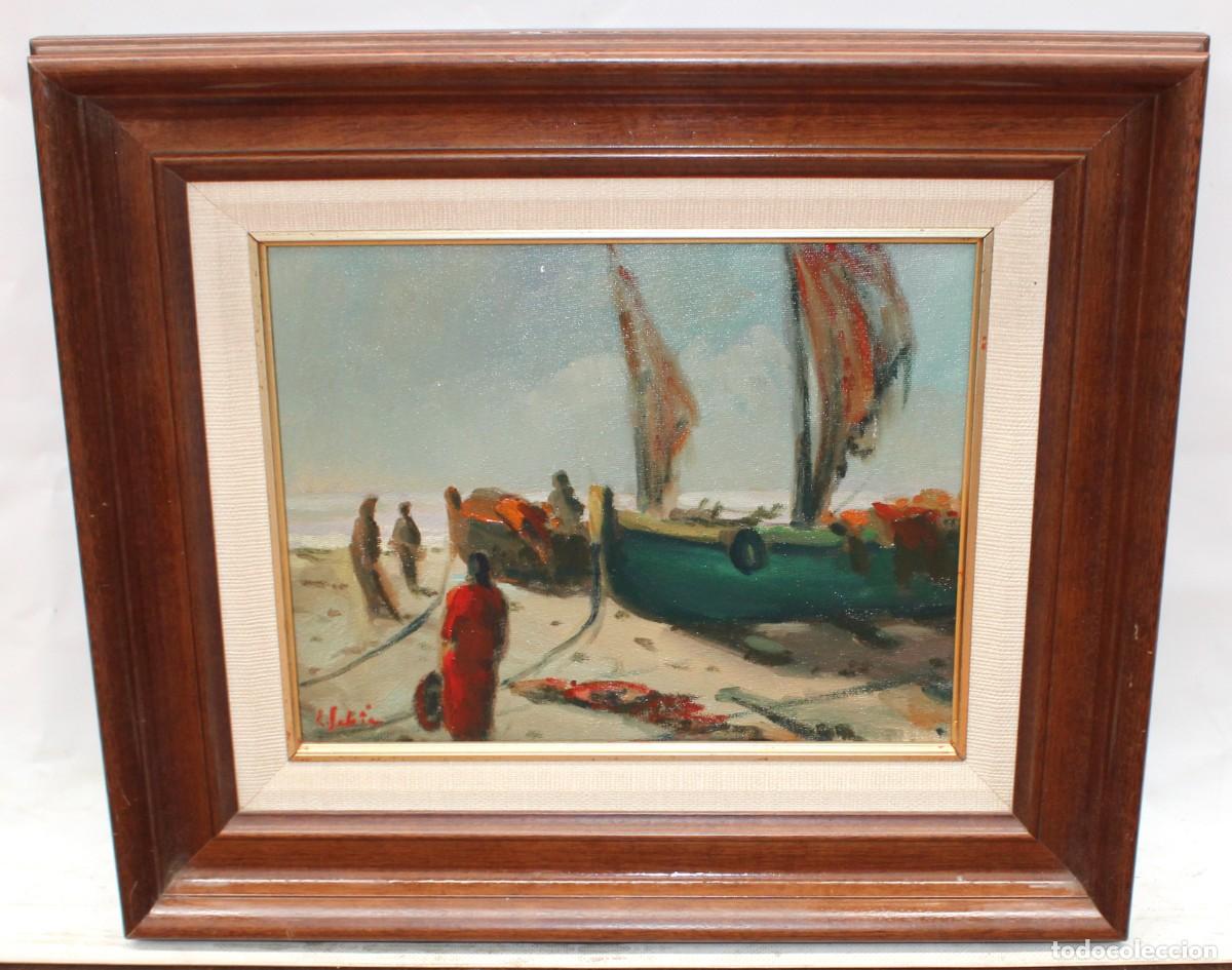 Arte: ESCUELA ESPA&Ntilde;OLA (SIGLO XX) OLEO SOBRE TELA DE AUTOR DESCONOCIDO. MA&Ntilde;ANA DE PESCA EN LA COSTA