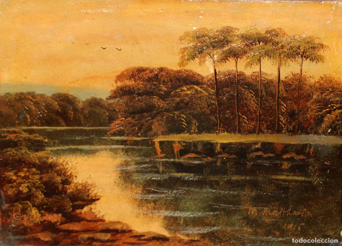 Arte: ESCUELA INGLESA (AUTOR DESCONOCIDO) OLEO SOBRE TABLA DEL A&Ntilde;O 1915. ATARDECER