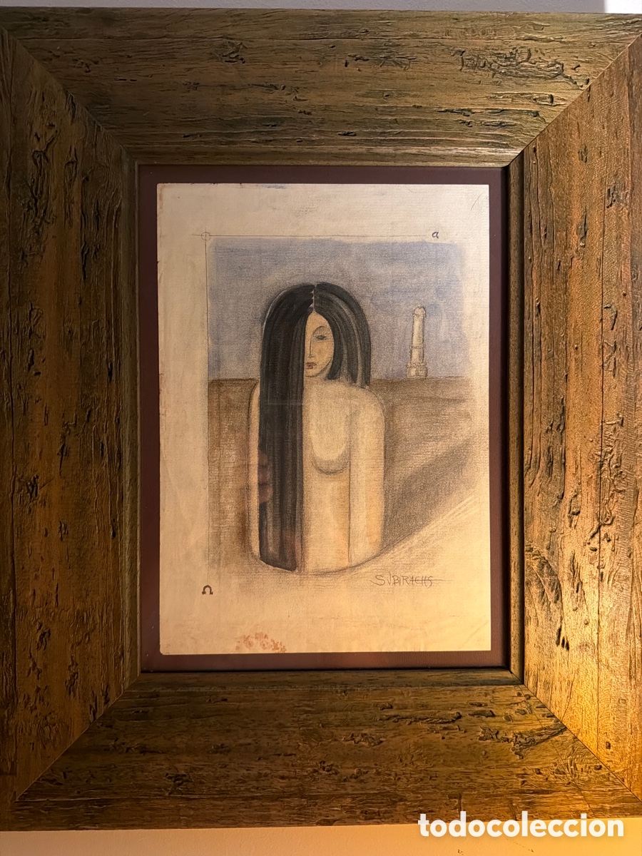 Arte: SUBIRACHS. &ldquo;mujer con gran melena&rdquo;. Dibujo con ceras