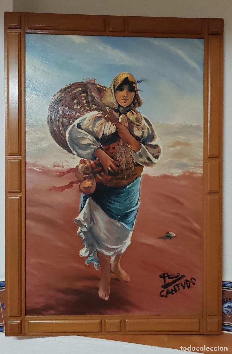 Arte: La Pescadora - Oleo del a&ntilde;o 1986 tama&ntilde;o 64x94 cm incluido marco de madera