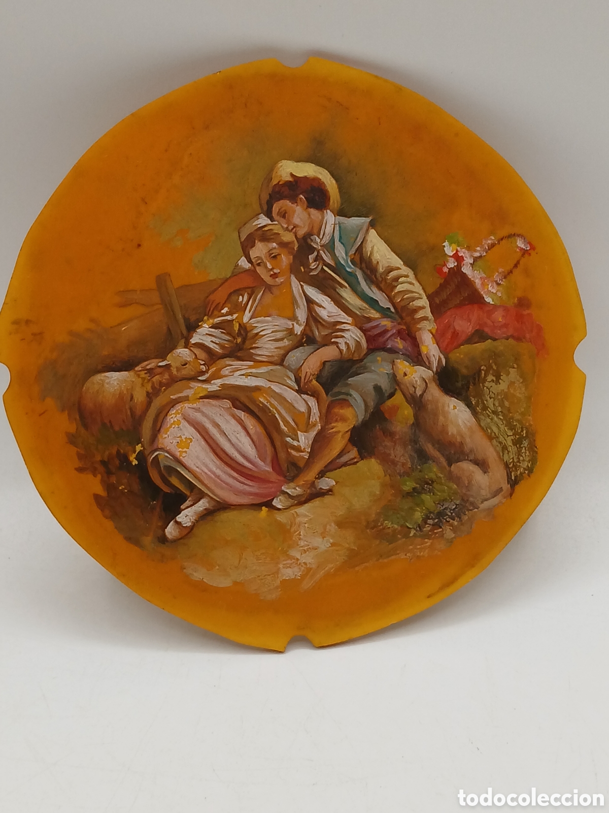 Arte: Escena galante. &Oacute;leo sobre baquelita sin firmar. Siglo XIX