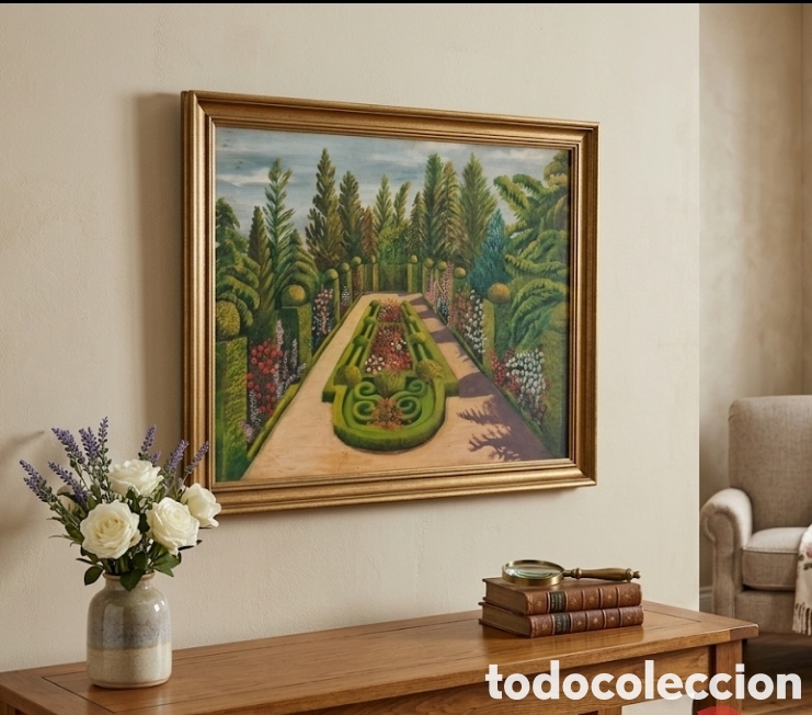 Arte: &Oacute;leo sobre lienzo Paisaje Jard&iacute;n (Naif/Decorativo)