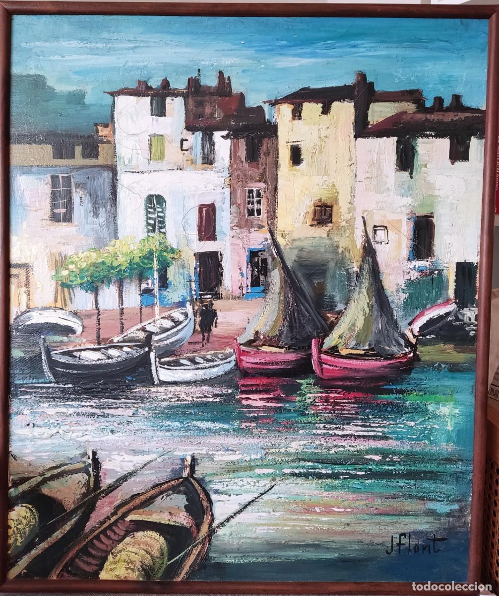 Arte: Cuadro al &oacute;leo sobre lienzo del pintor J. Florit. Enmarcado.