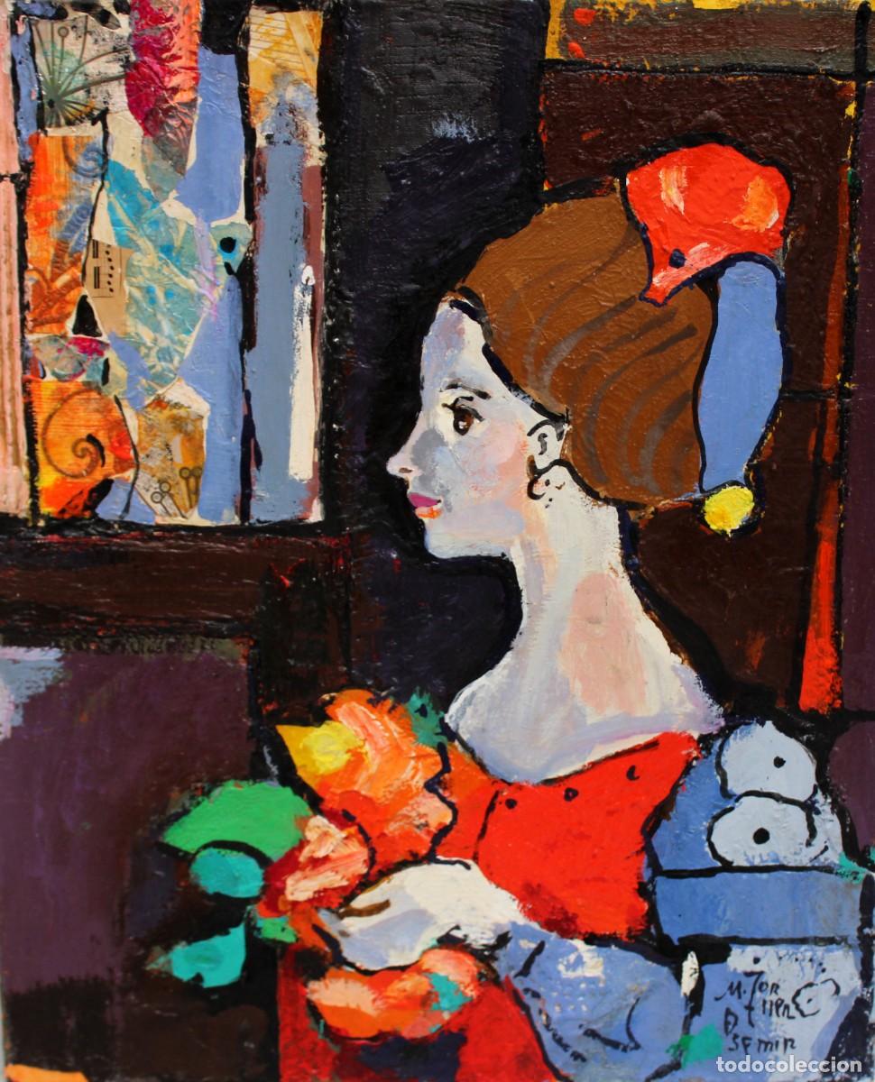 Arte: MIQUEL TORNER DE SEMIR (SANTA PAU, GERONA, 1938) ACRILICO Y MATERIA SOBRE TELA. CHICA CON FLORES