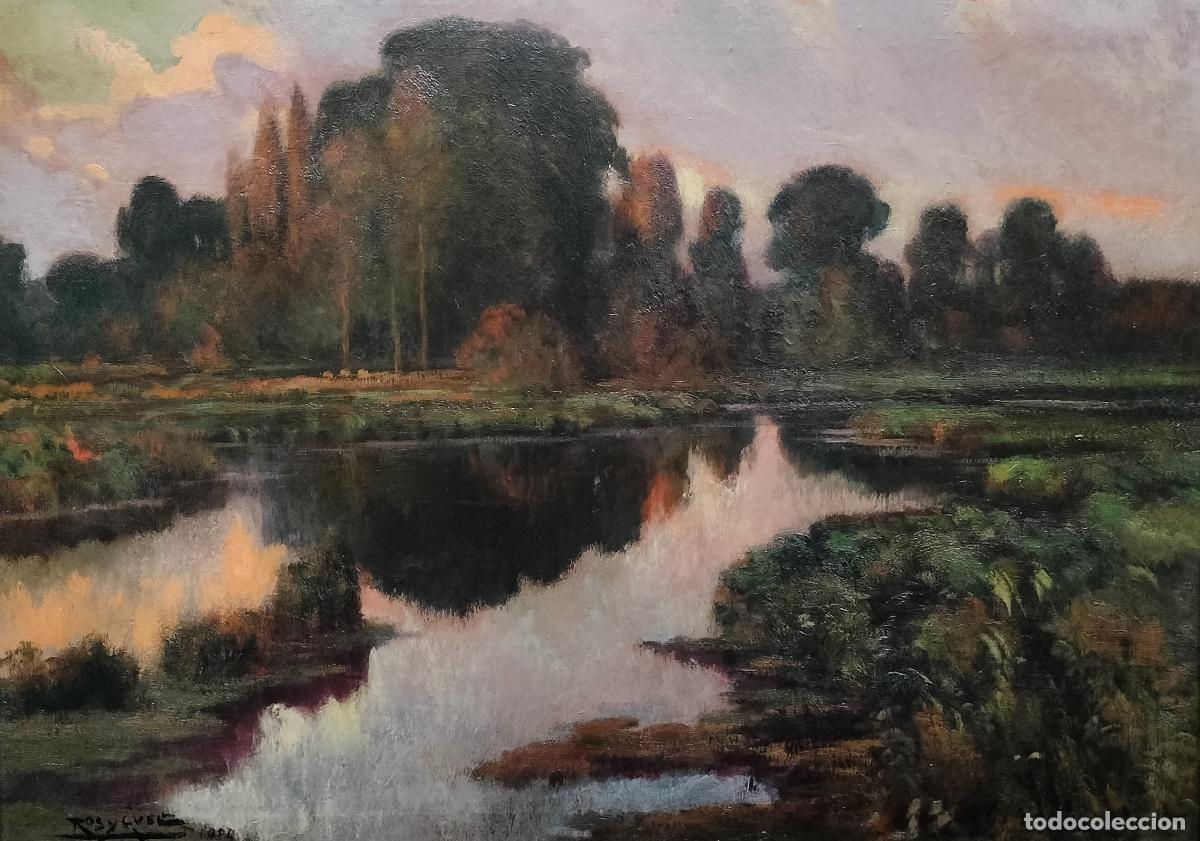 Arte: PAISAJE BOSCOSO CON LAGO. ROS I G&Uuml;ELL. &Oacute;LEO SOBRE LIENZO. ESPA&Ntilde;A. SIGLOS XIX-XX.